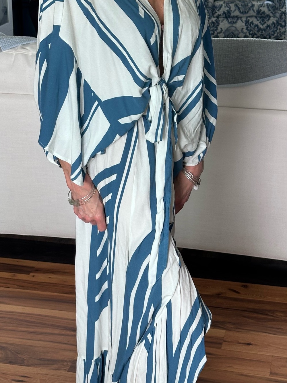 Surf Gypsy Blue and White Striped kimono shrug and matching skirt